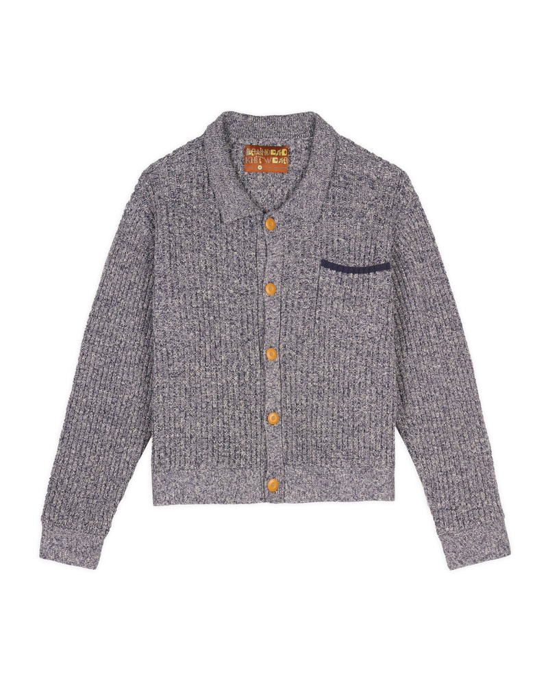 Rib Knit Button Up Sweater - Blue 1