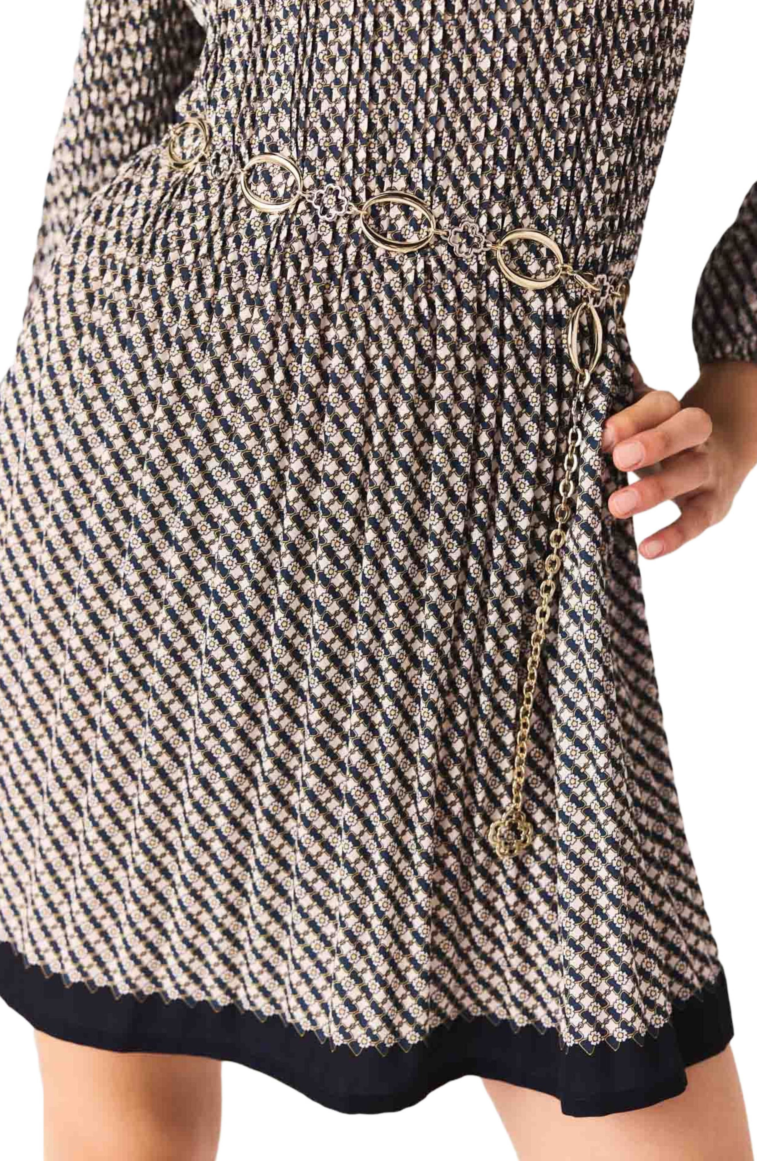 maje Printed pleated mini dress in Ecru Print-Tie at Nordstrom - 6