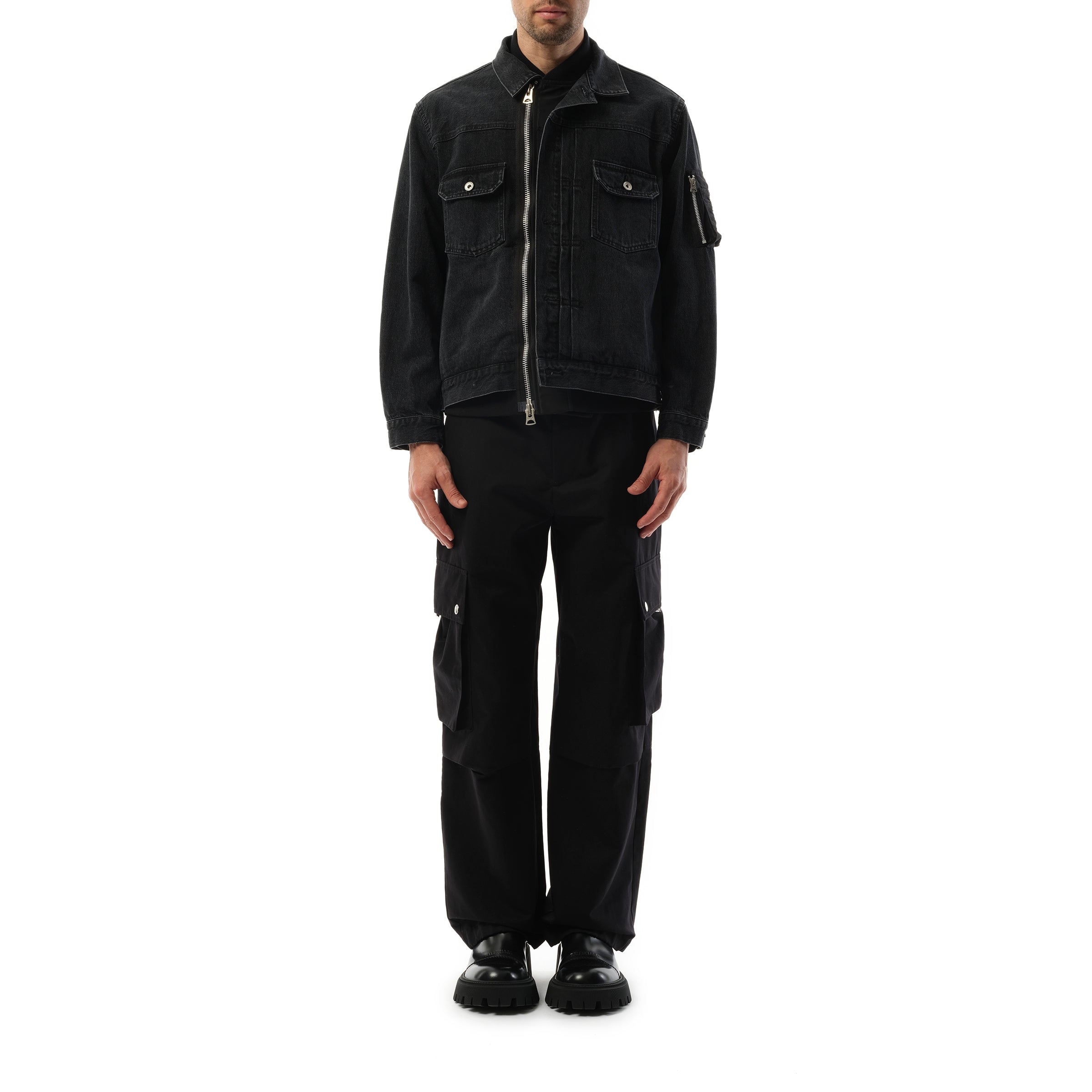 Denim Nylon Double Jacket in Black - 4