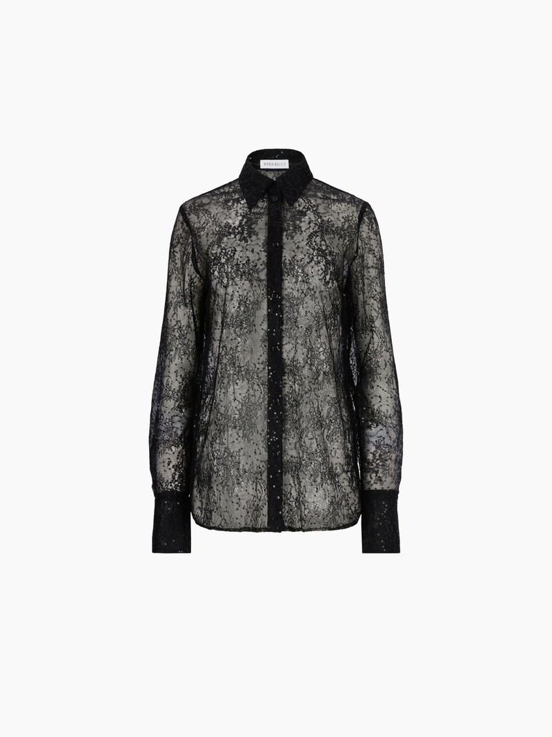 See-Through Sequins Shirt With Bell Cuffs 5