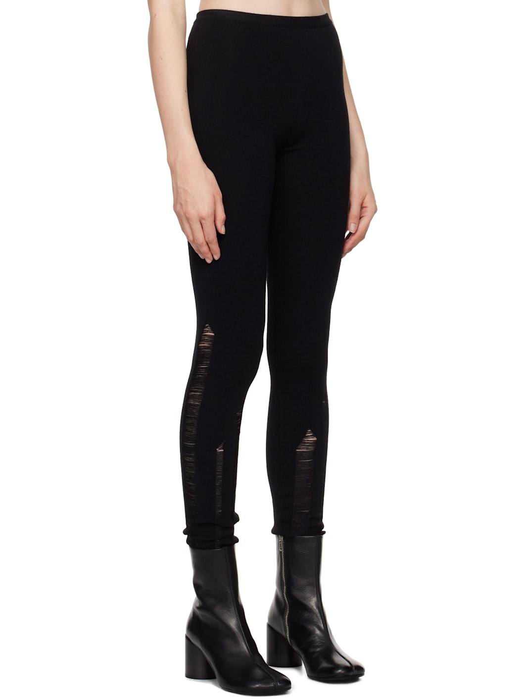 Black Compact Distressed Leggings - 2