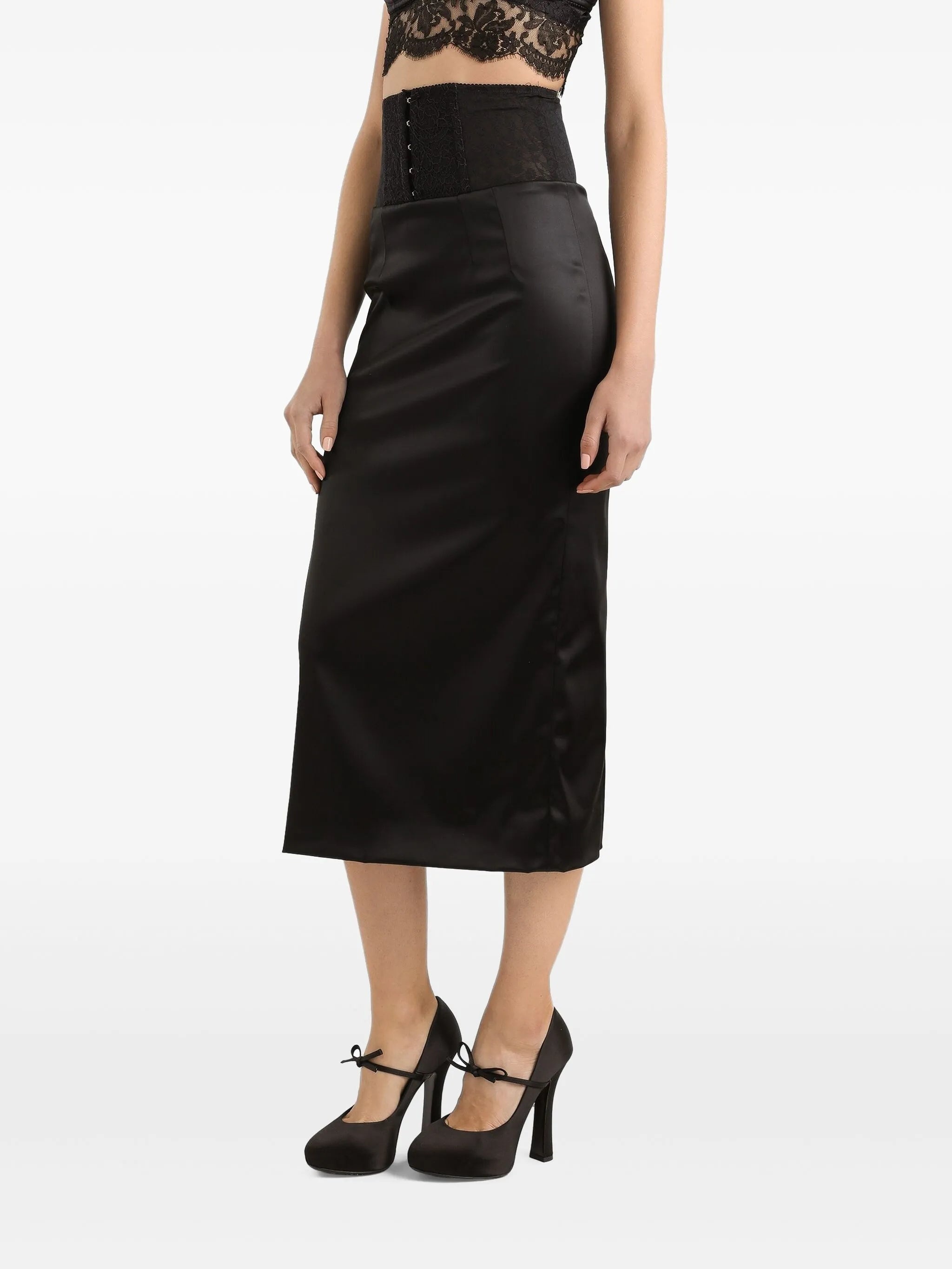 Lace-appliqué Midi Skirt - 5