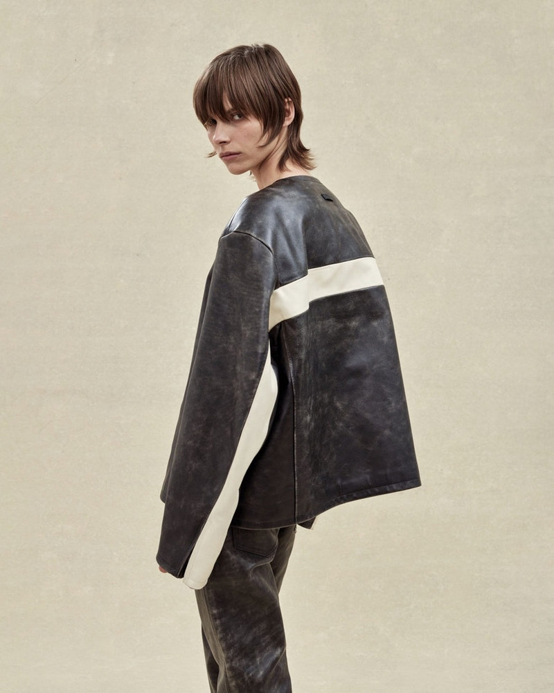 Fear of God Vintage Leather Moto Collarless Jacket outlook