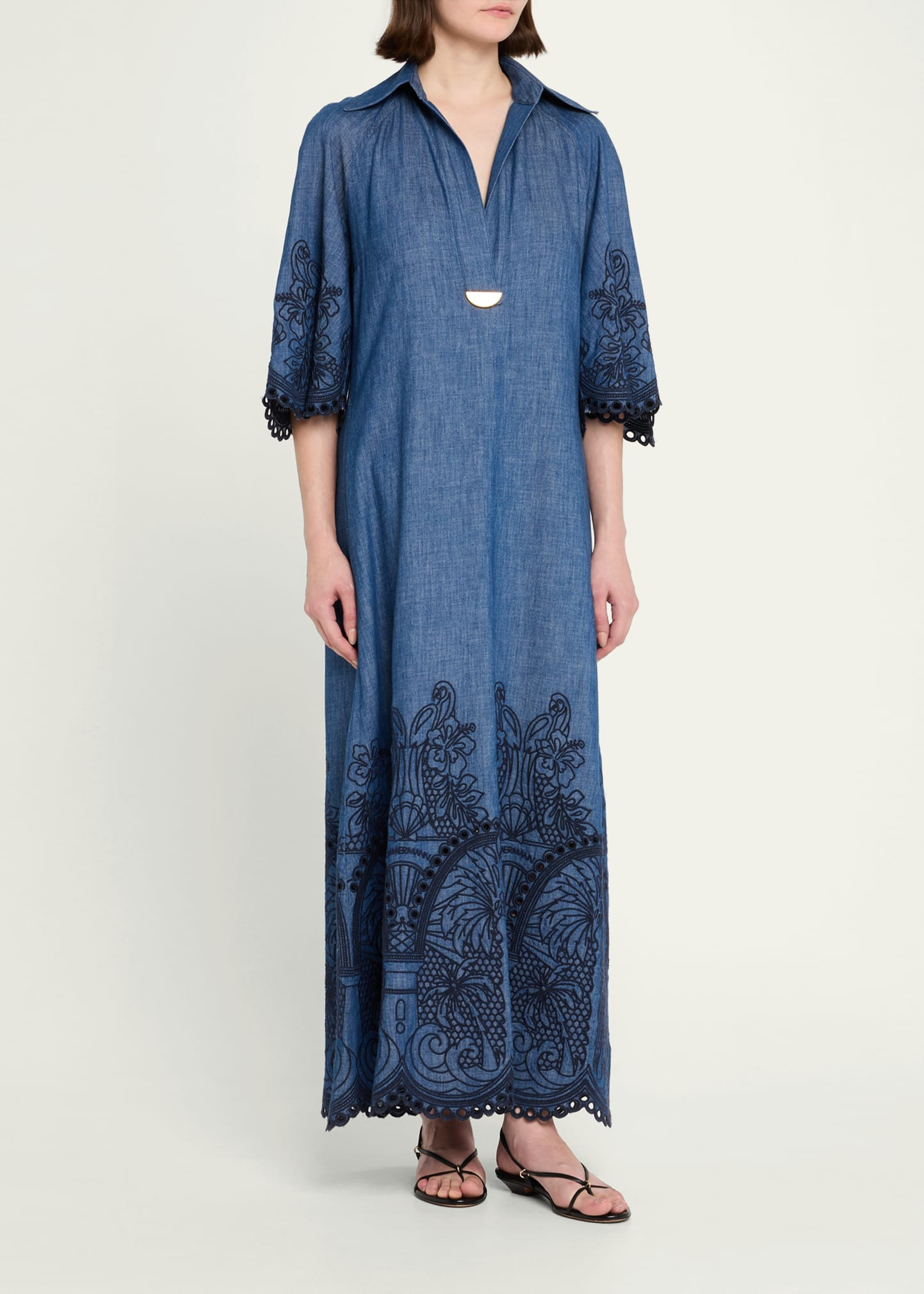 Coco Embroidered Denim Maxi Dress - 4