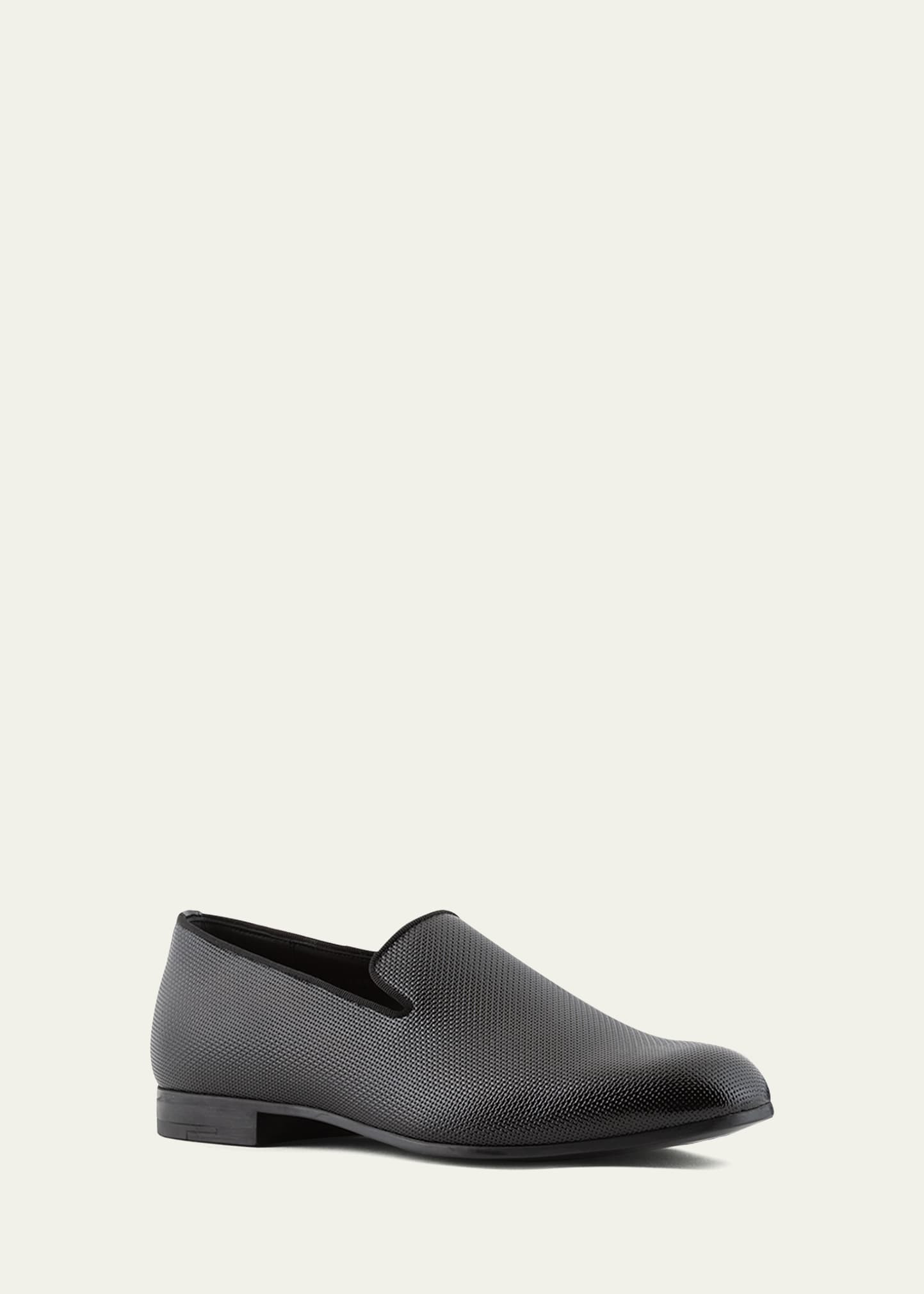 Men's Textured Leather Grosgrain-Trim Loafers - 2