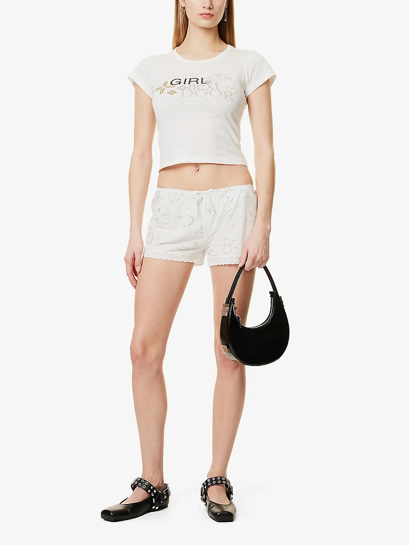 Praying Girl Next Door Slogan-Print Cotton T-Shirt outlook