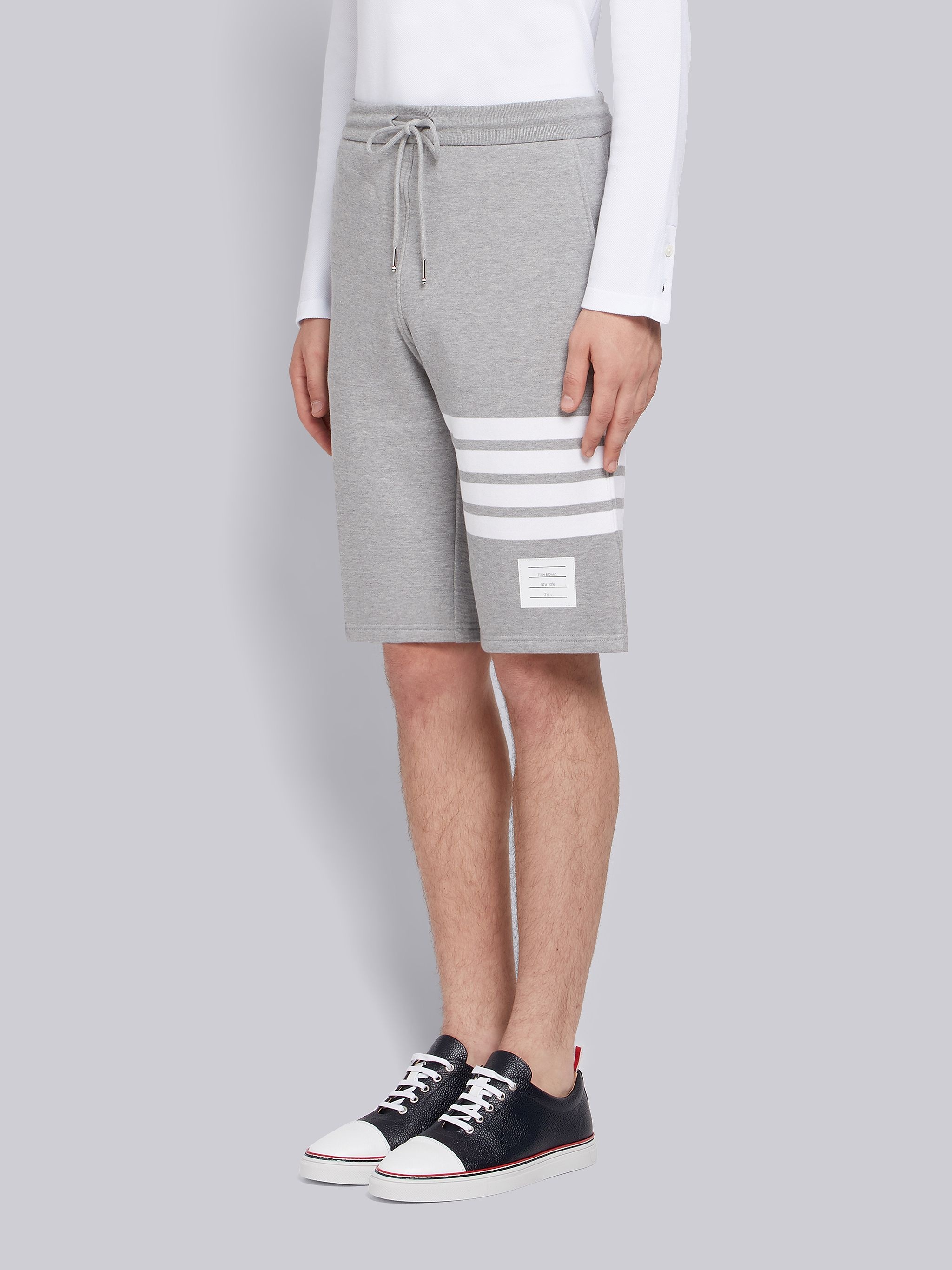 Light Grey Cotton Loopback Engineered 4-Bar Sweat Shorts - 2