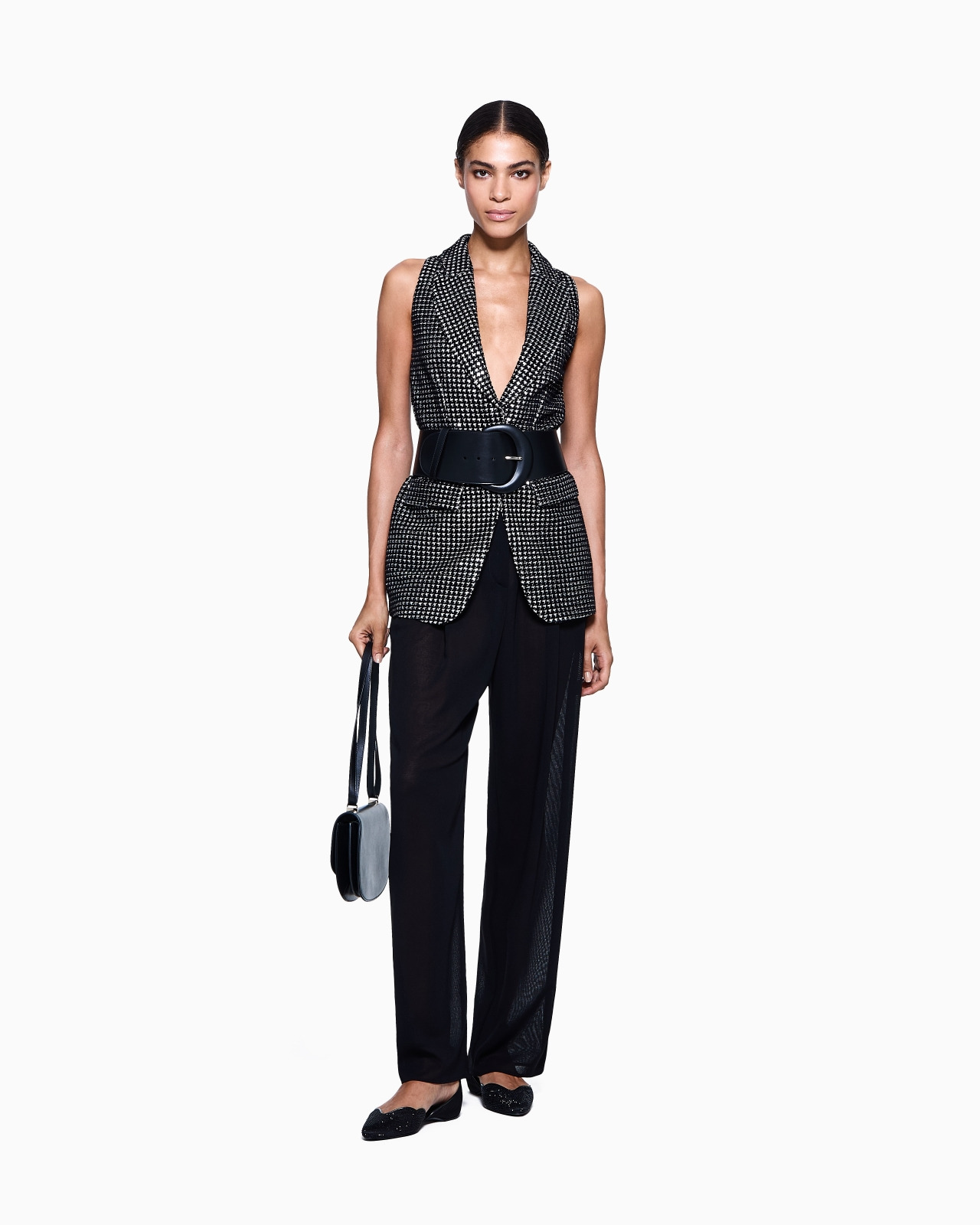 LONG JERSEY WAISTCOAT WITH A FLOCKED PRINT AND SEQUINS - 2