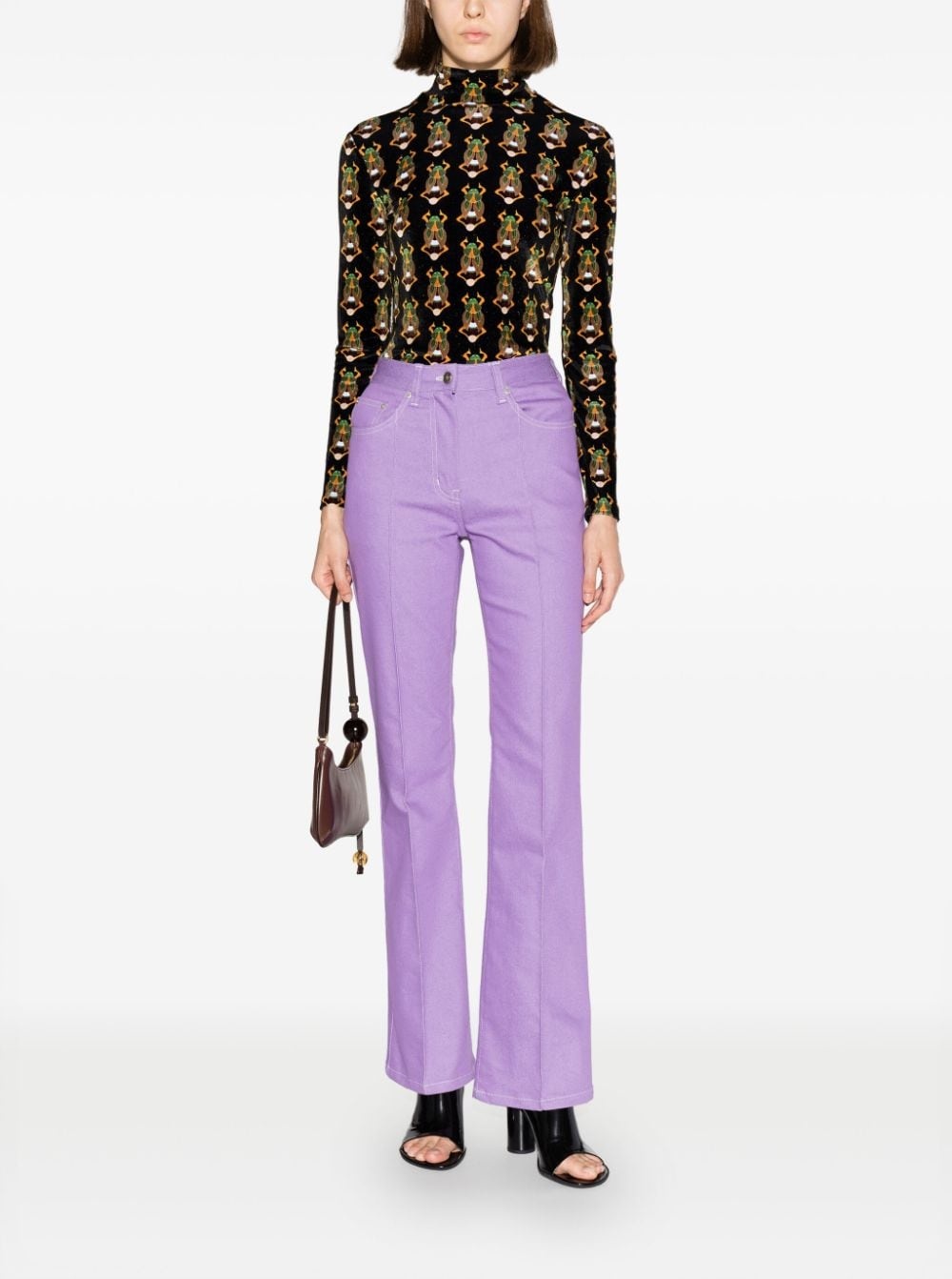 scarab-motif velvet T-shirt - 2