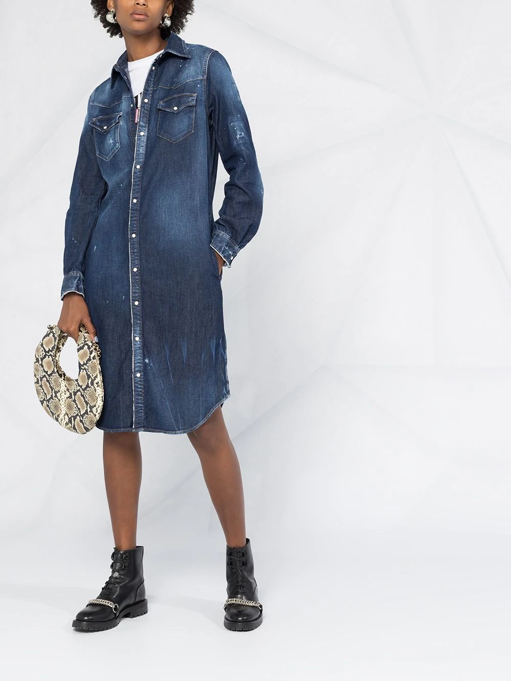 distressed denim shirt dress - 2