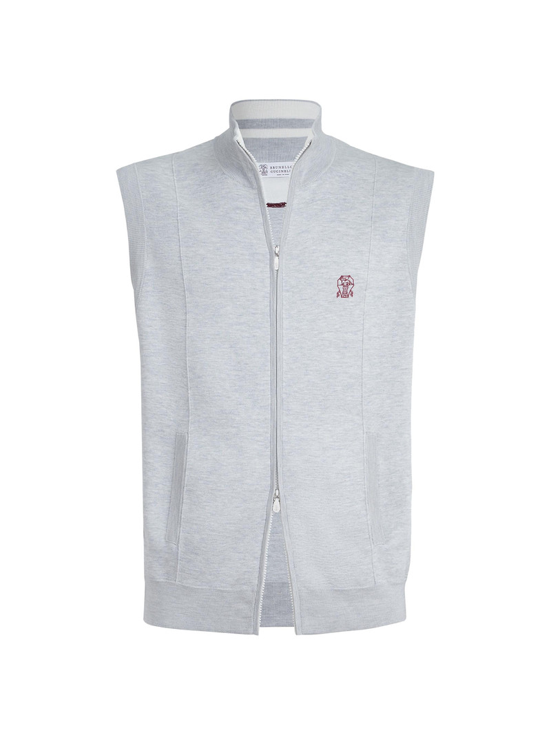 Men's Cotton and Silk French Terry Double Knit Vest with Logo - Pebble 1