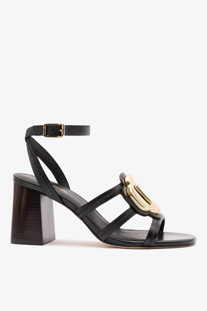 Margherita Block Sandal Black Leather 1
