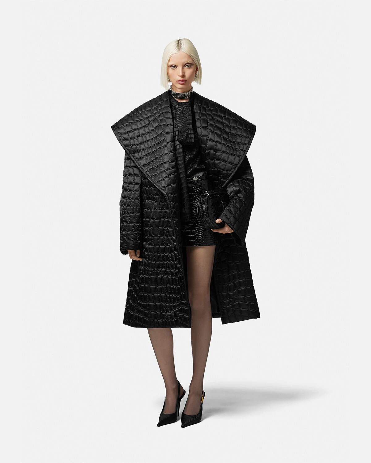 Croc-Quilted Nylon Coat - 2