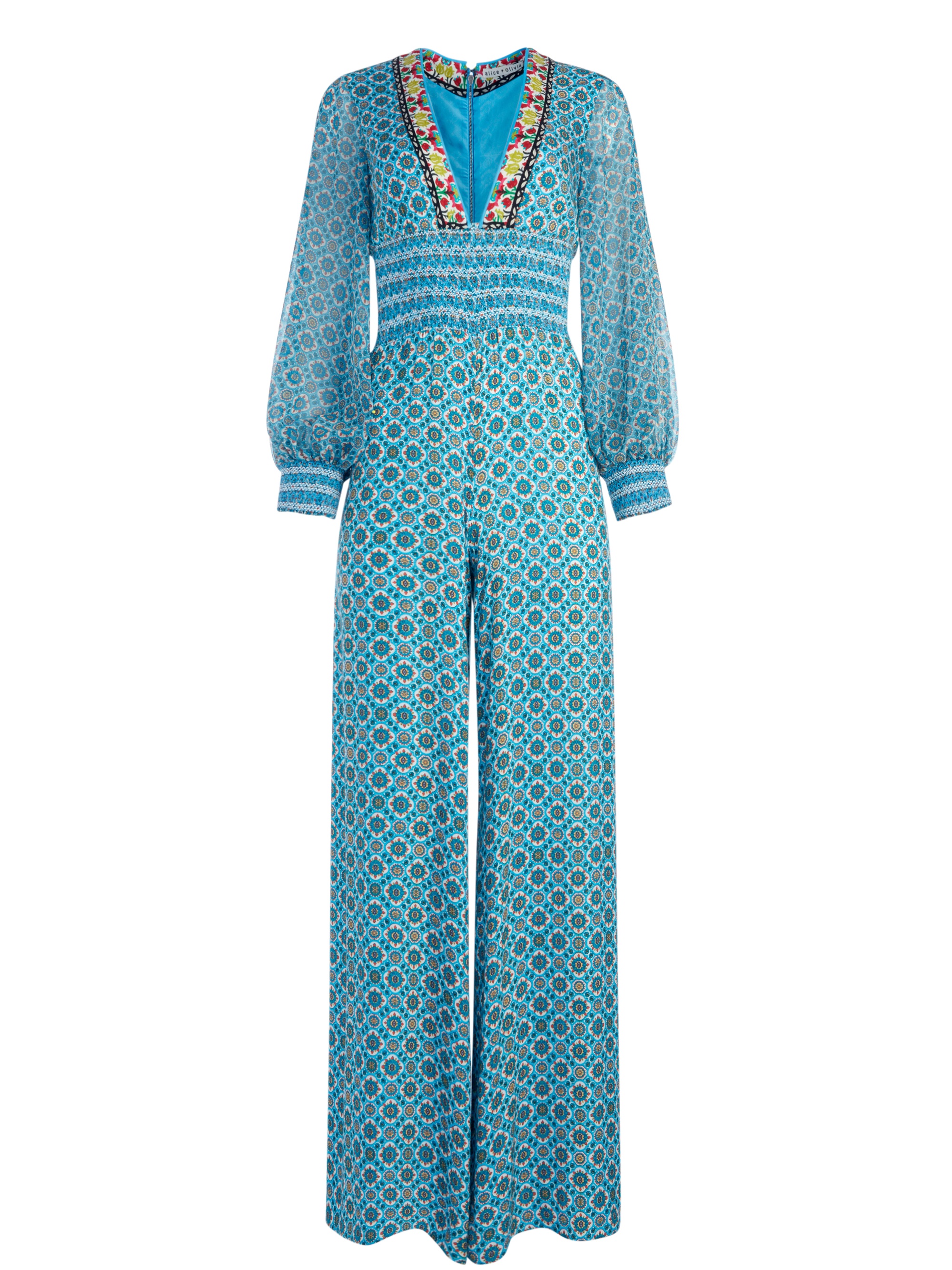 REBA SMOCKED WAIST WIDE LEG JUMPSUIT - 1