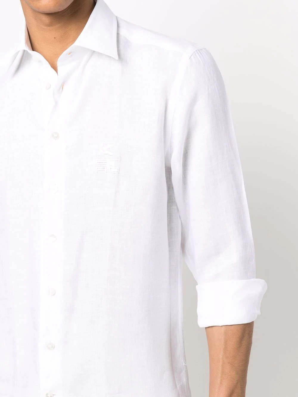 linen logo-embroidered shirt - 5