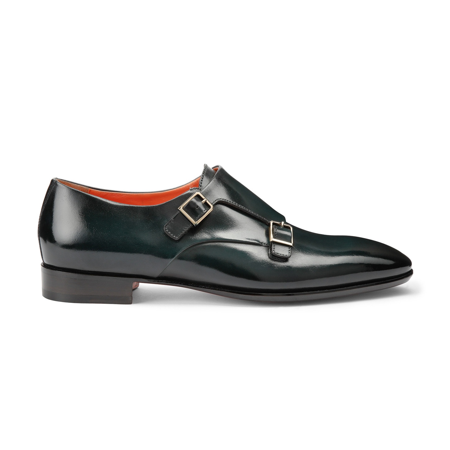 Men's green leather double buckle shoe - 1
