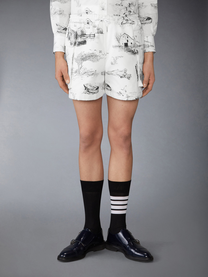 Thom Browne SCENIC TOILE COTTON CANVAS CARGO RUGBY SHORTS outlook