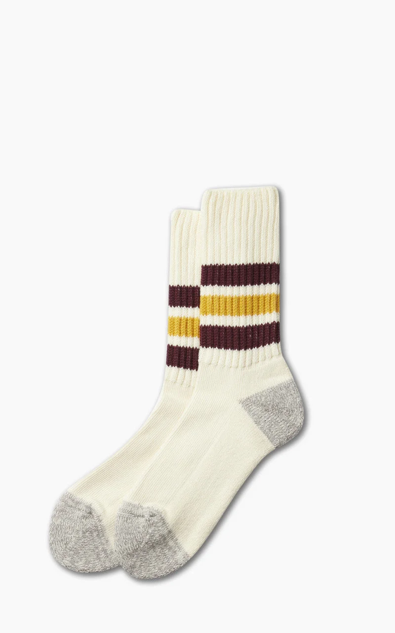 ROTOTO R1255 COARSE RIBBED OLDSCHOOL CREW SOCKS BORDEAUX/YELLOW - 1