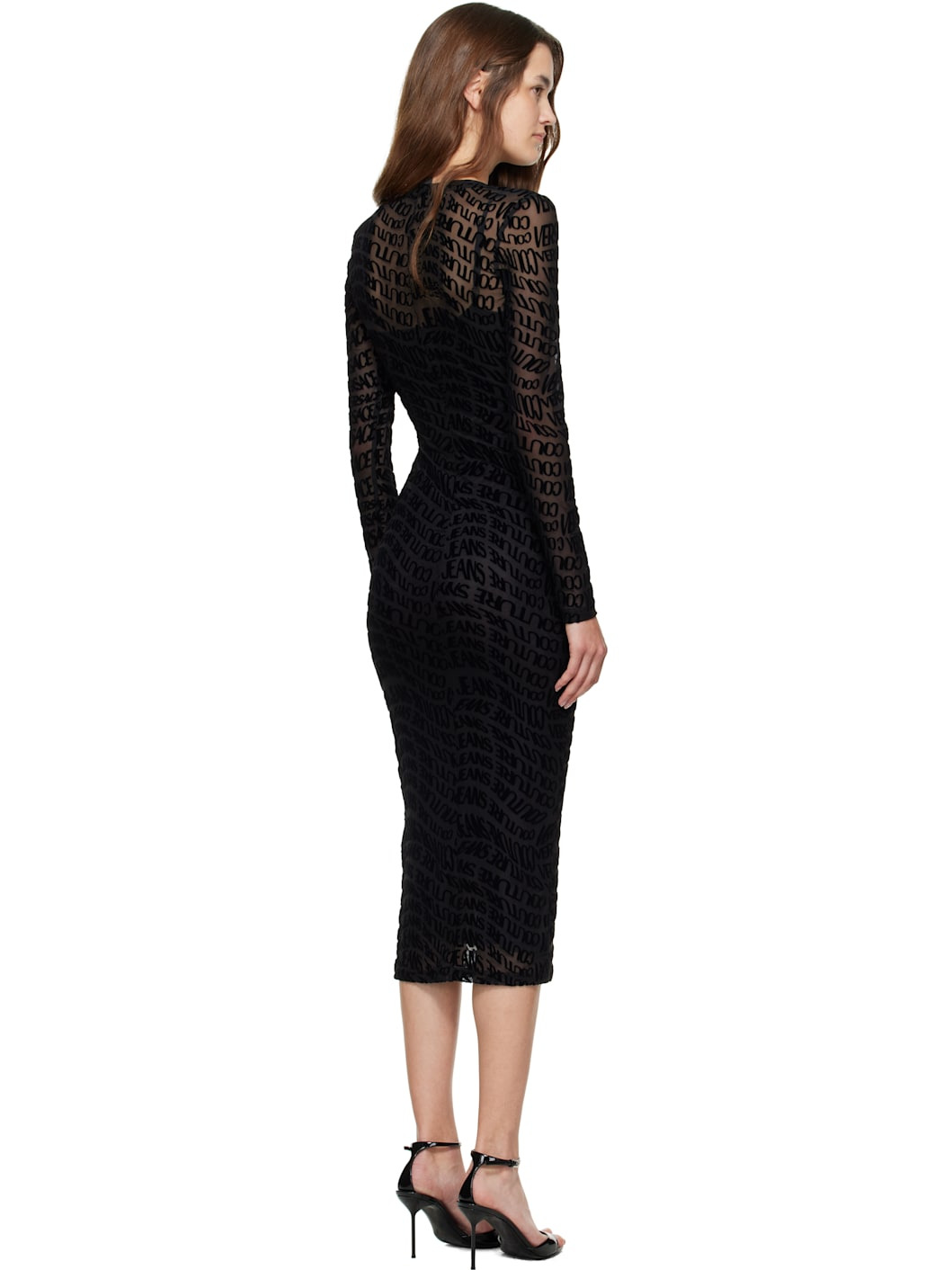 Black Vestiti Tulle Flock Liquify Midi Dress - 3