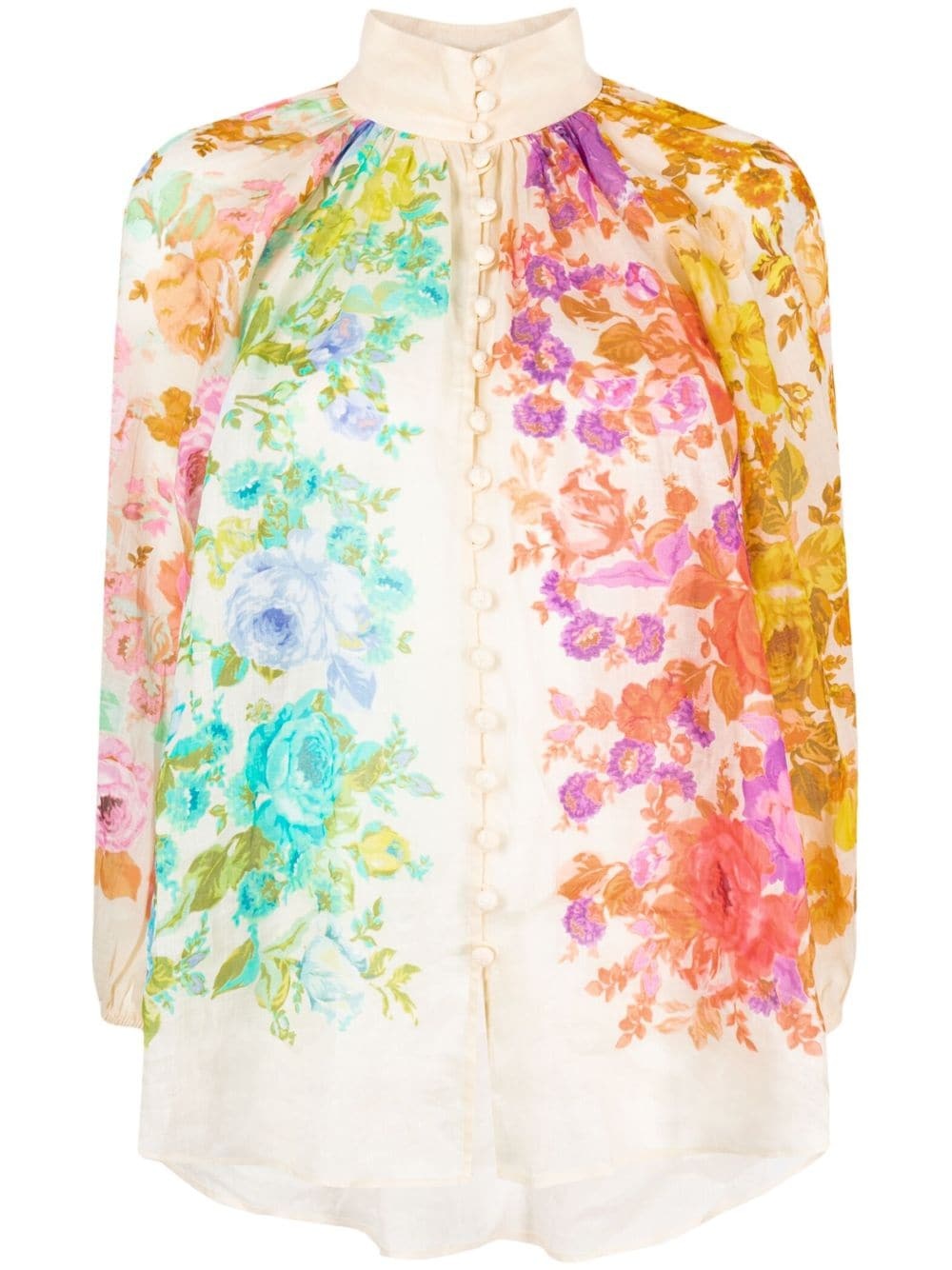 floral-print ramie blouse - 1