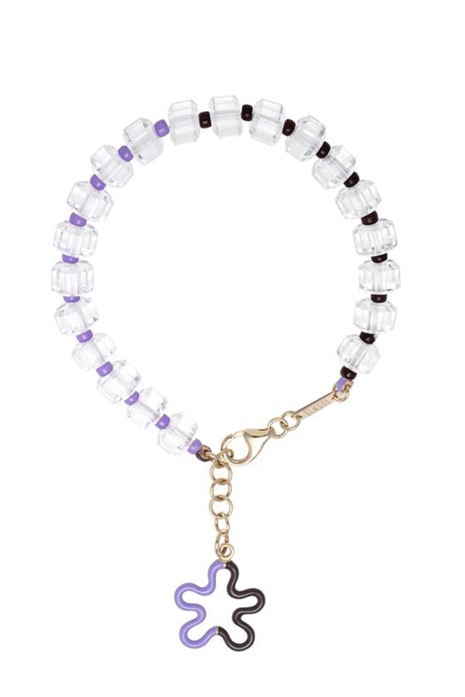 Lavender and Chocolate B Beaded Floral Bracelet - 1