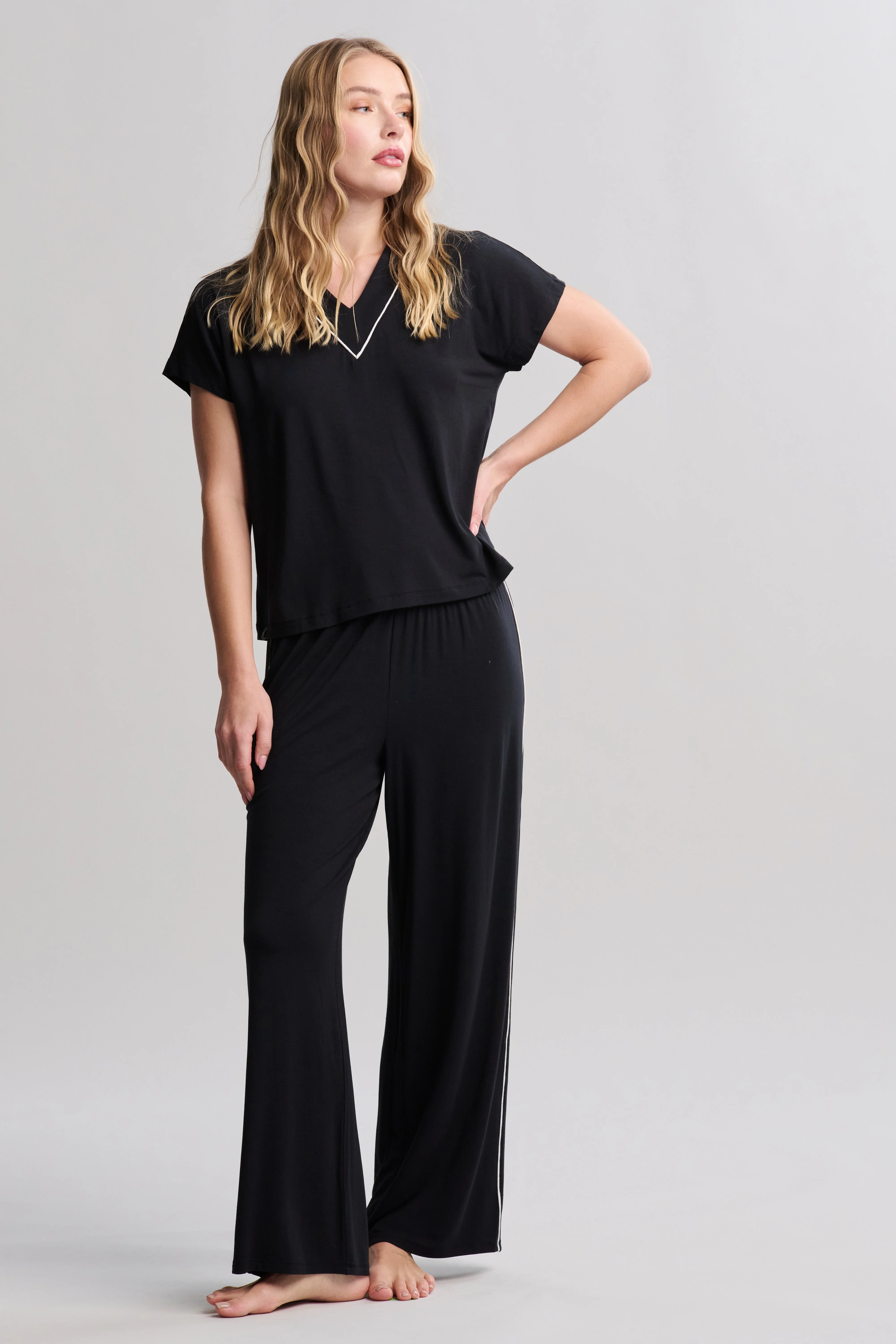 Luxe Milk Jersey® Piped Short Sleeve Pant Set - 1