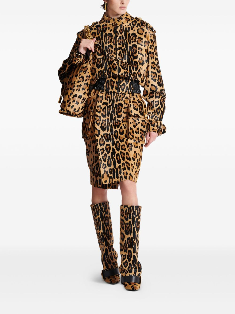 leopard-print leather bomber jacket - 2