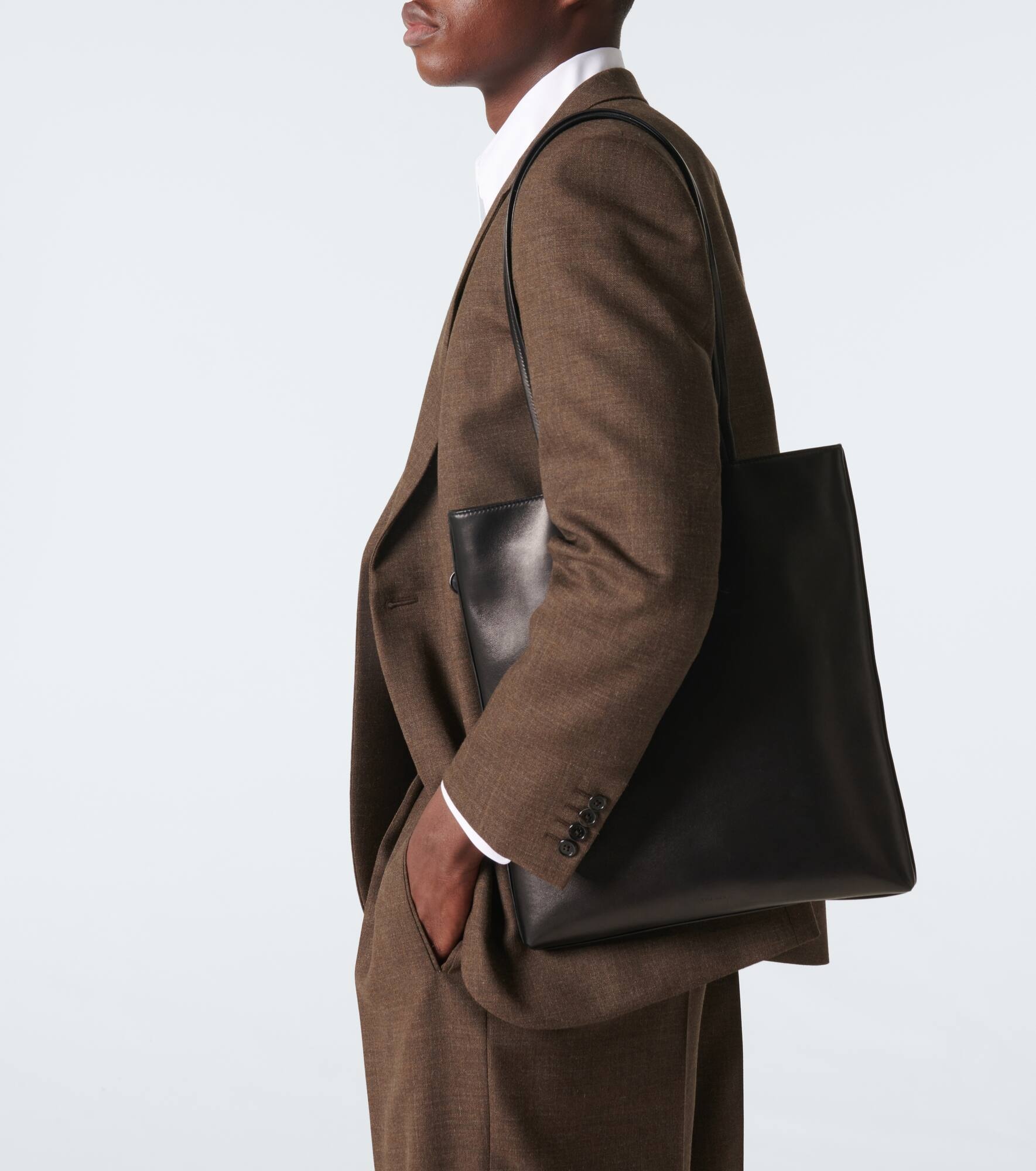 Flat leather tote bag - 3