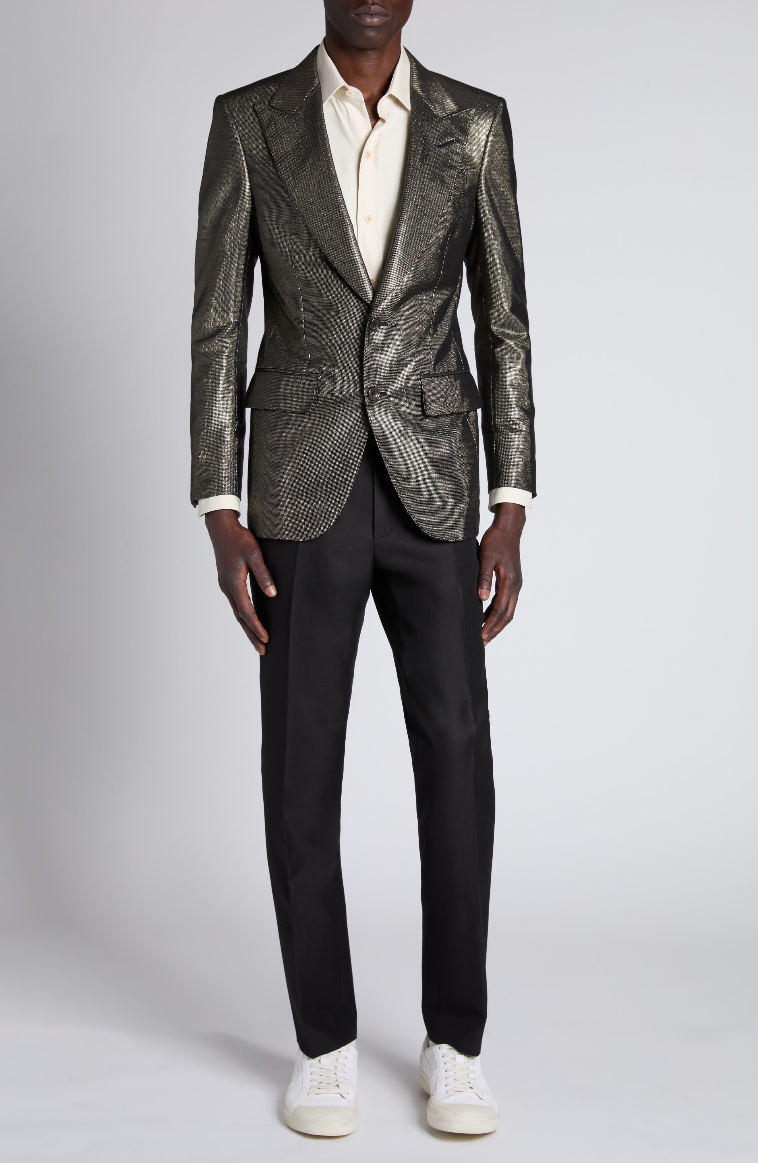 TOM FORD Classic Fit Silk & Curpo Twill Button-Up Shirt in Canvas White at Nordstrom - 2