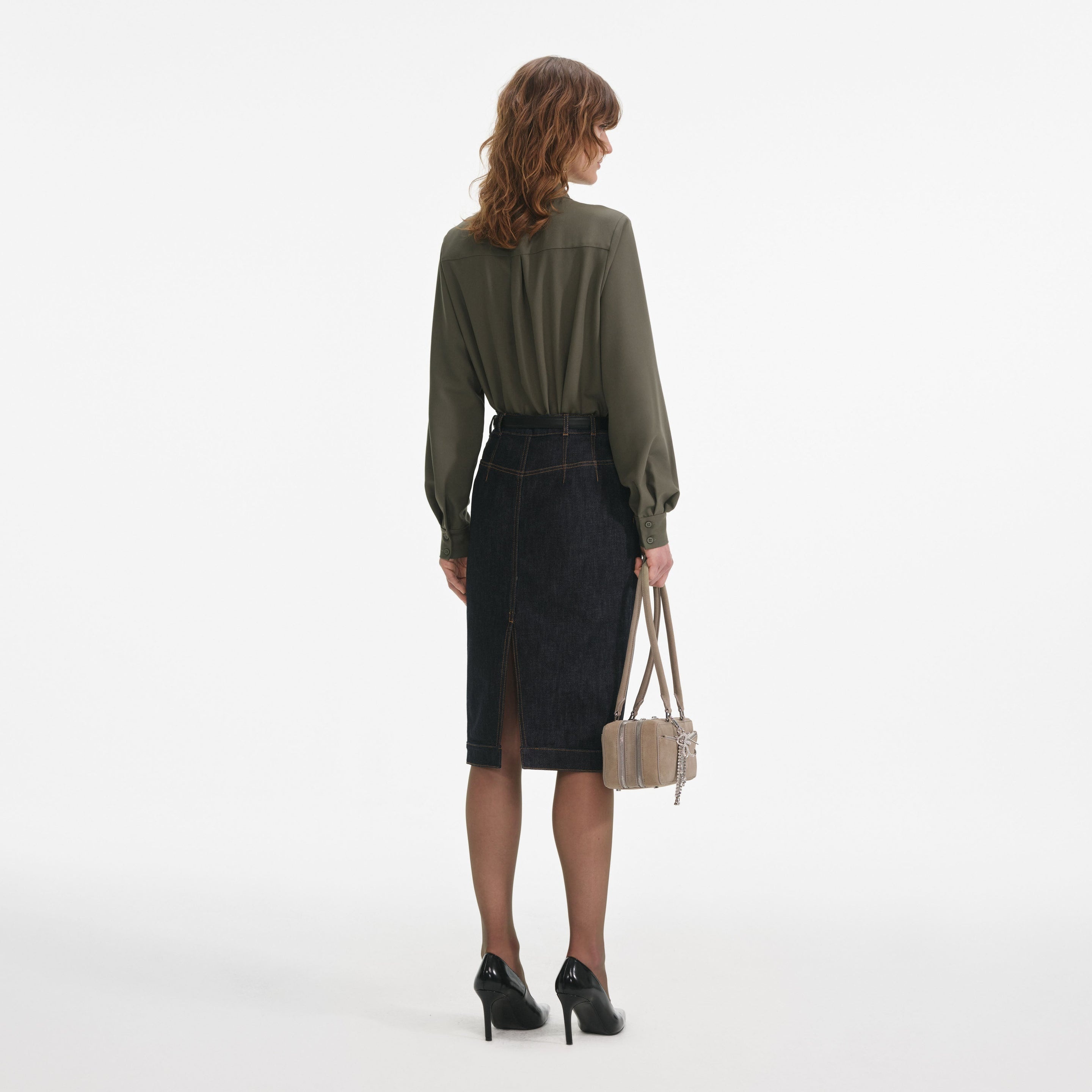 Khaki Twill Pussy Bow Blouse - 3