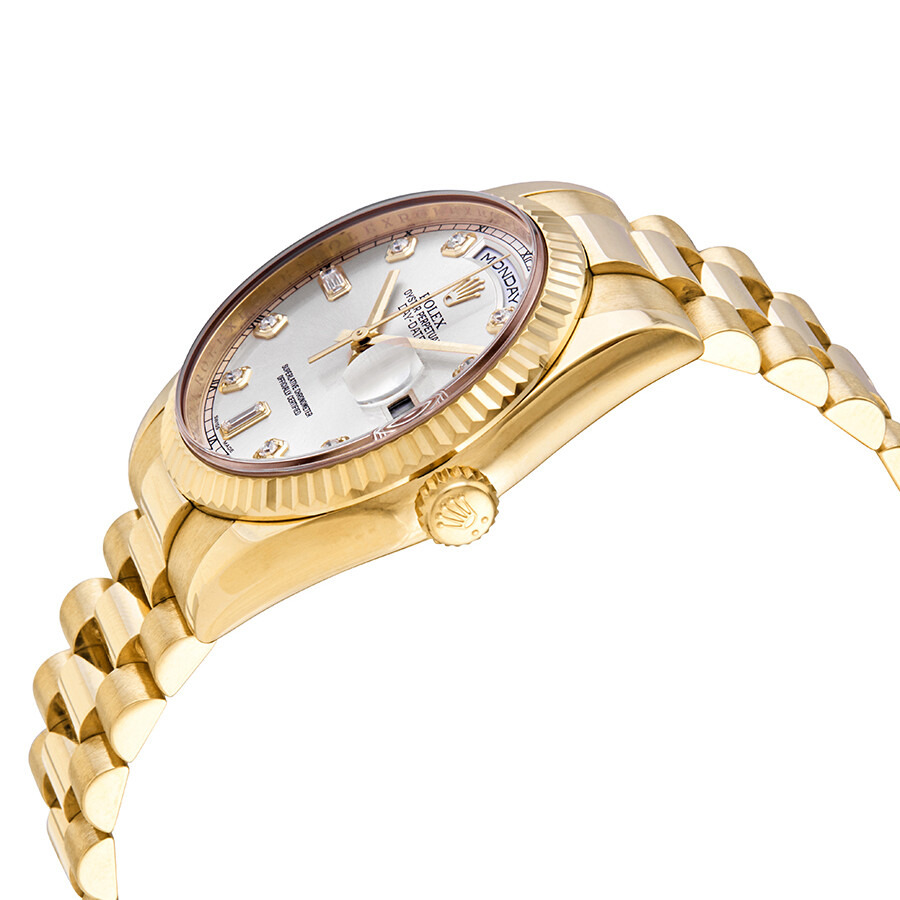 Pre-owned Rolex Day-Date Diamond Silver Dial Men's Watch 118238SDP - 2