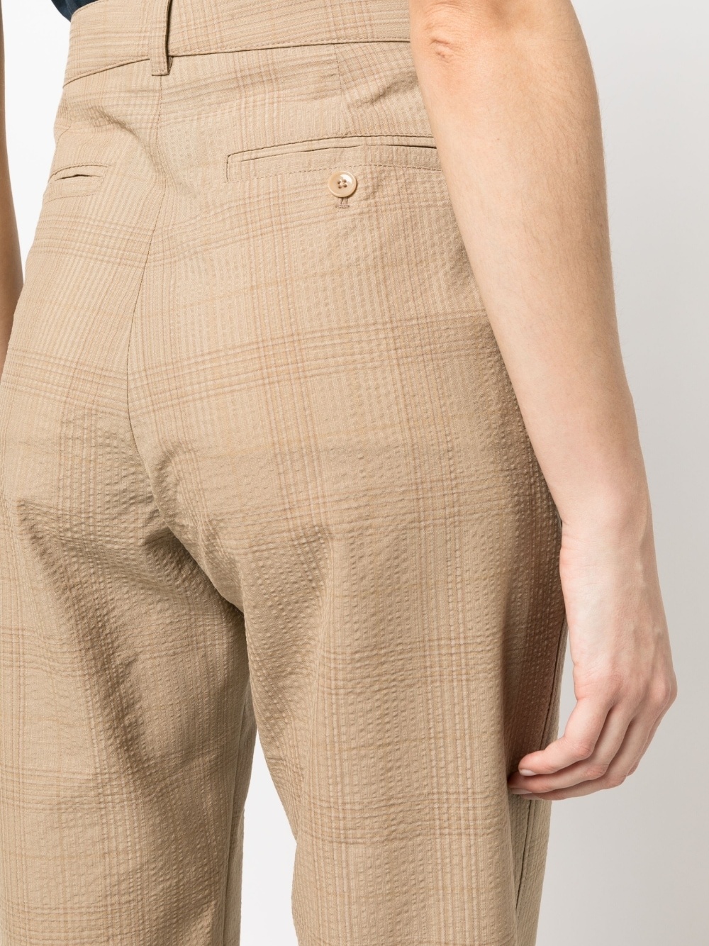 check-print high-waisted trousers - 5