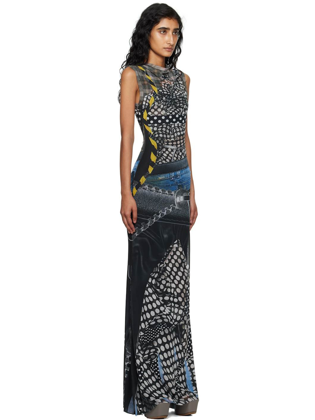 Black & Off-White Mesh Maxi Dress - 2