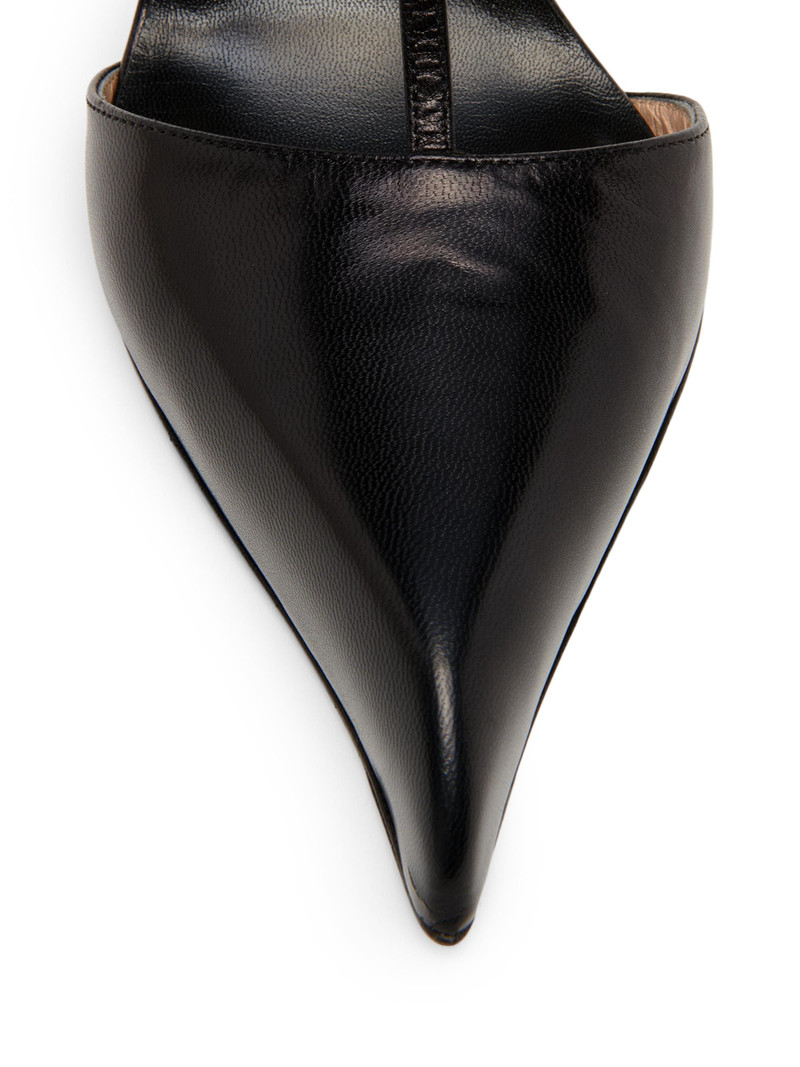 Women's Shiny Kid 105MM Leather T-Strap Pumps - Black 5