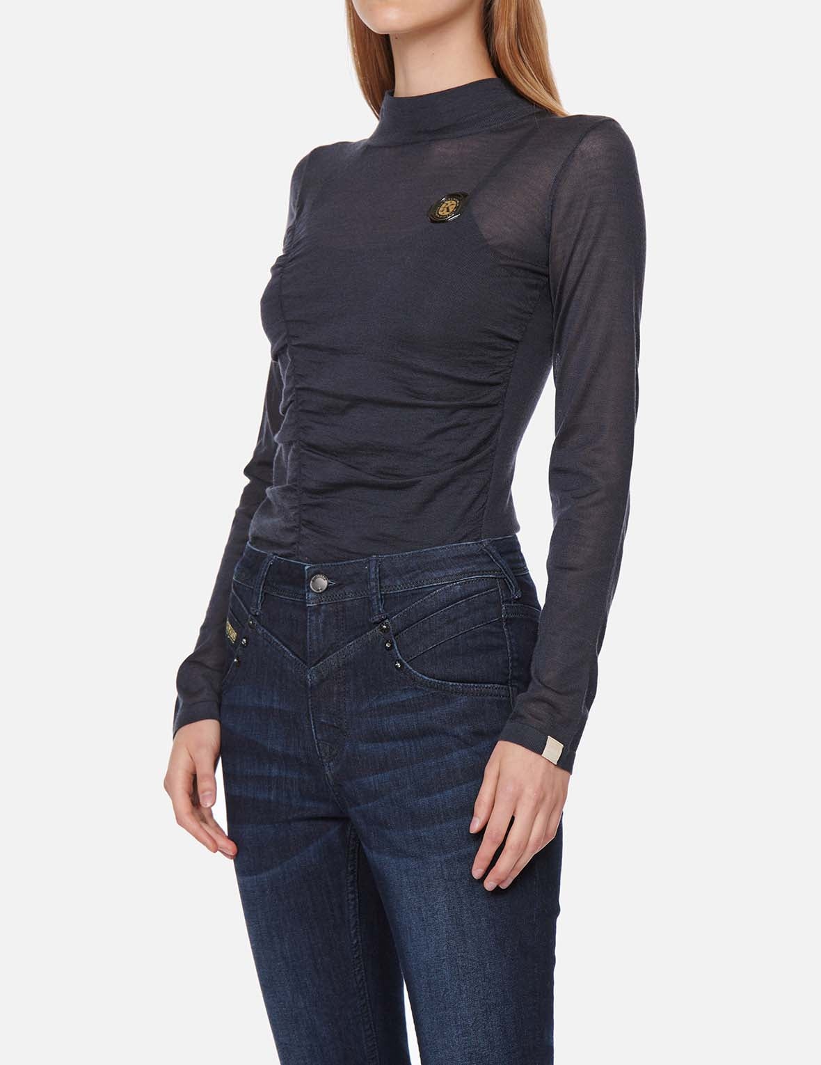 Ruched Front High Neck Knit Top - 3
