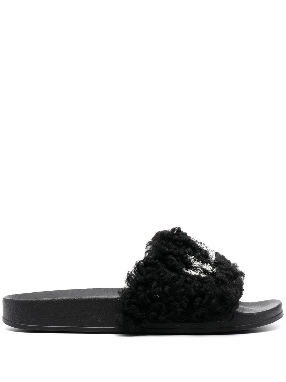 logo-print shearling slides - 1