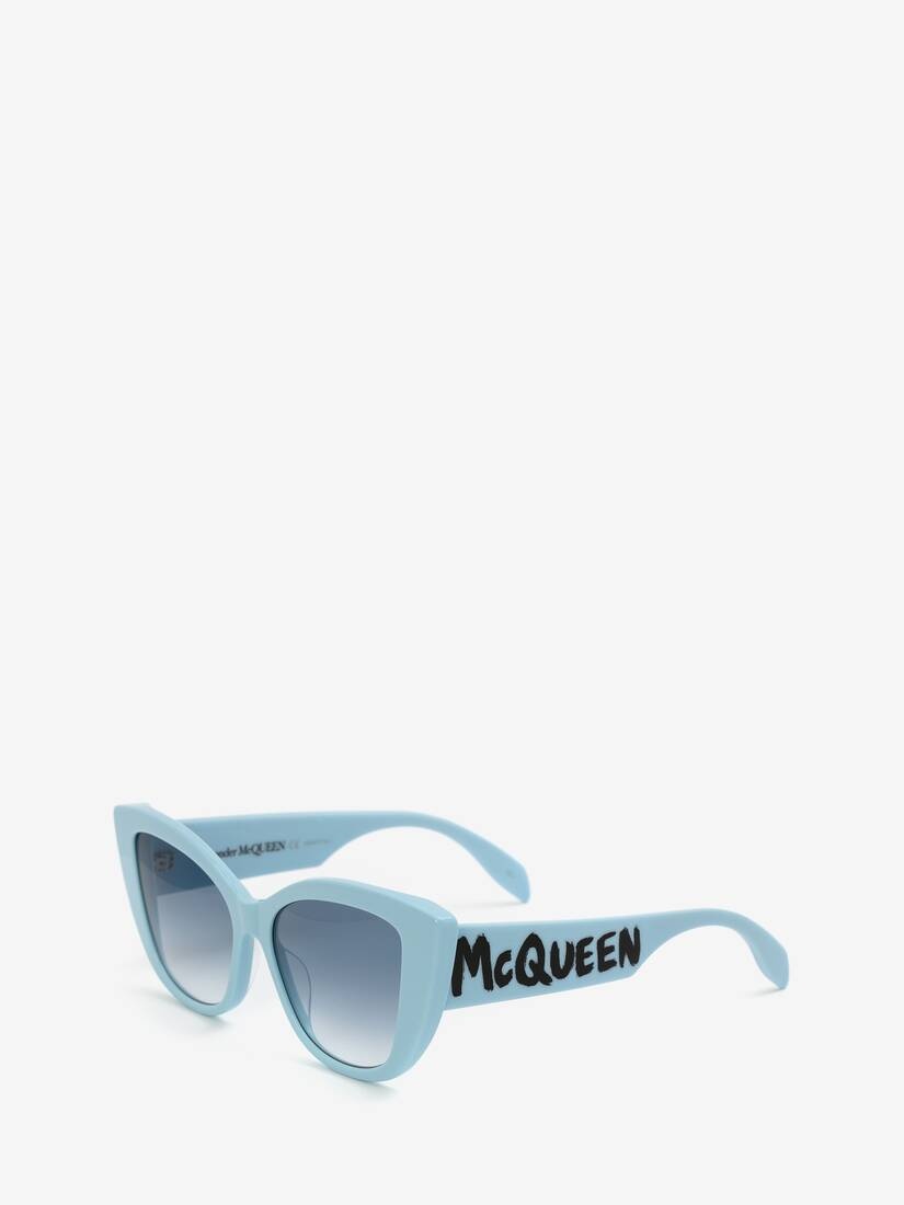 Women's McQueen Graffiti Cat-eye Sunglasses in Light Blue - 3