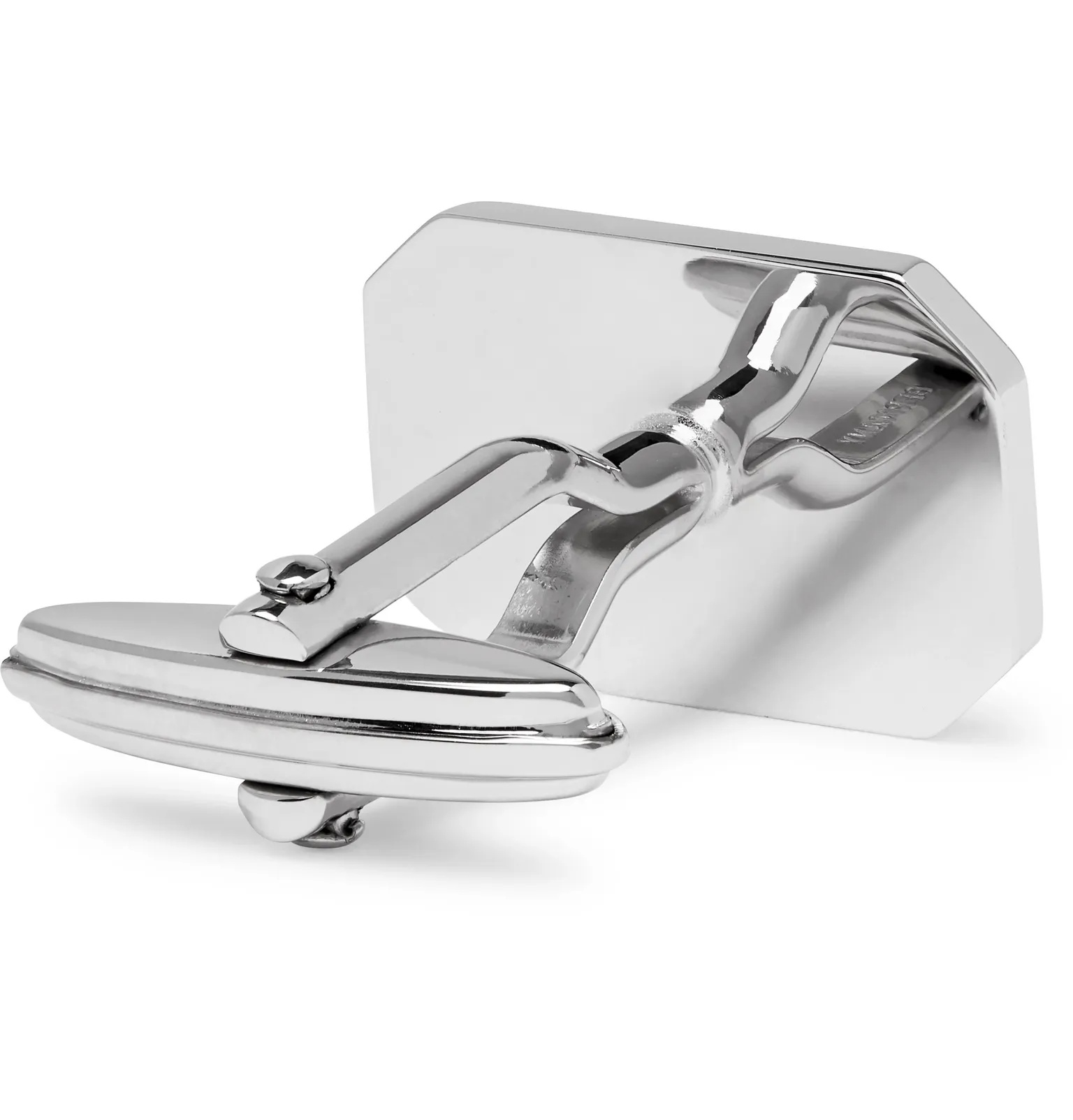 Logo-Engraved Rhodium-Plated Cufflinks - 3