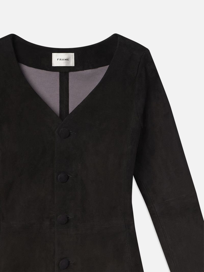 Suede Button Front Mini Dress in Black 3