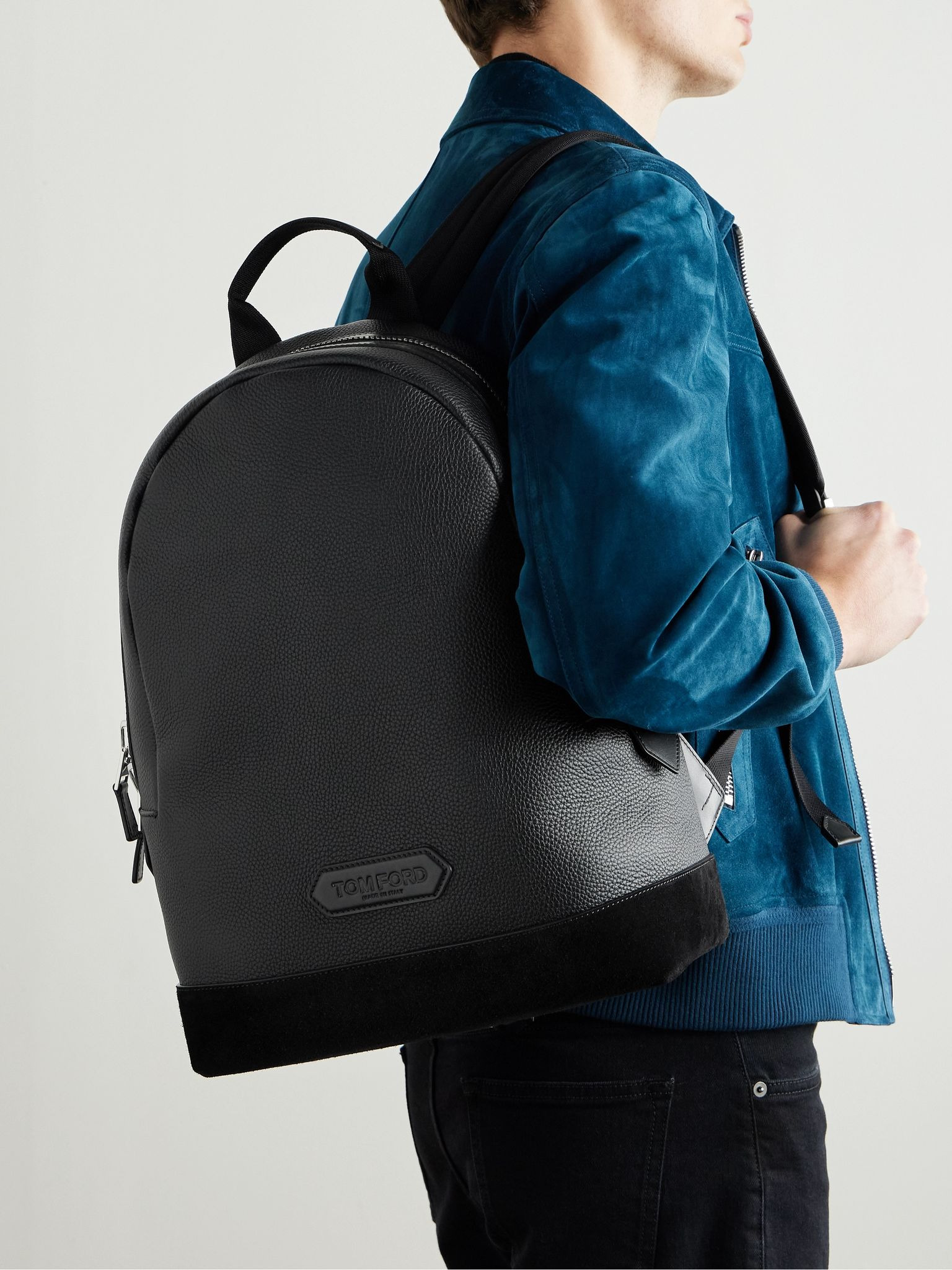 Suede-Trimmed Full-Grain Leather Backpack Black - 2