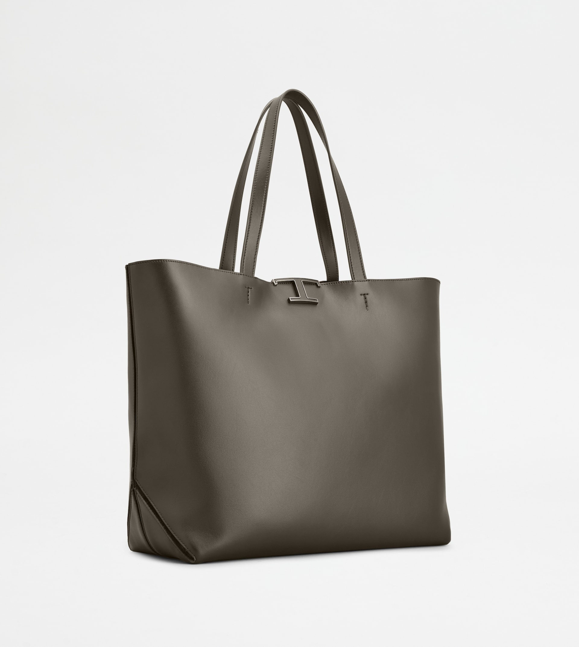 T TIMELESS SHOPPING BAG IN LEATHER MEDIUM - BROWN, BLACK - 2