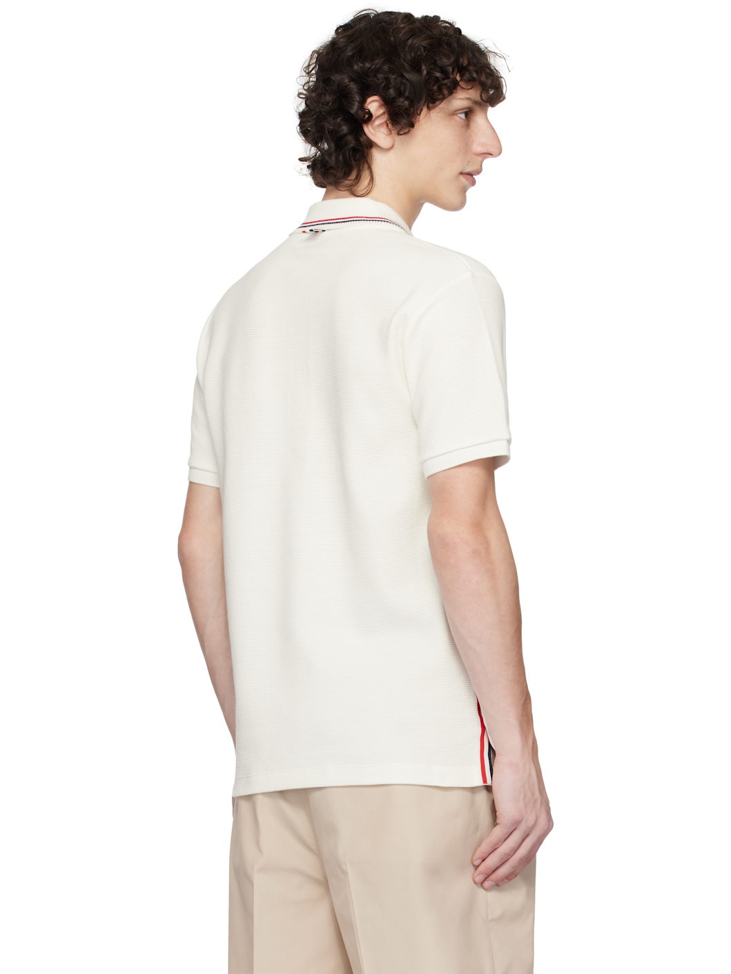 Off-White Cotton Waffle Rib Cuff Polo - 3