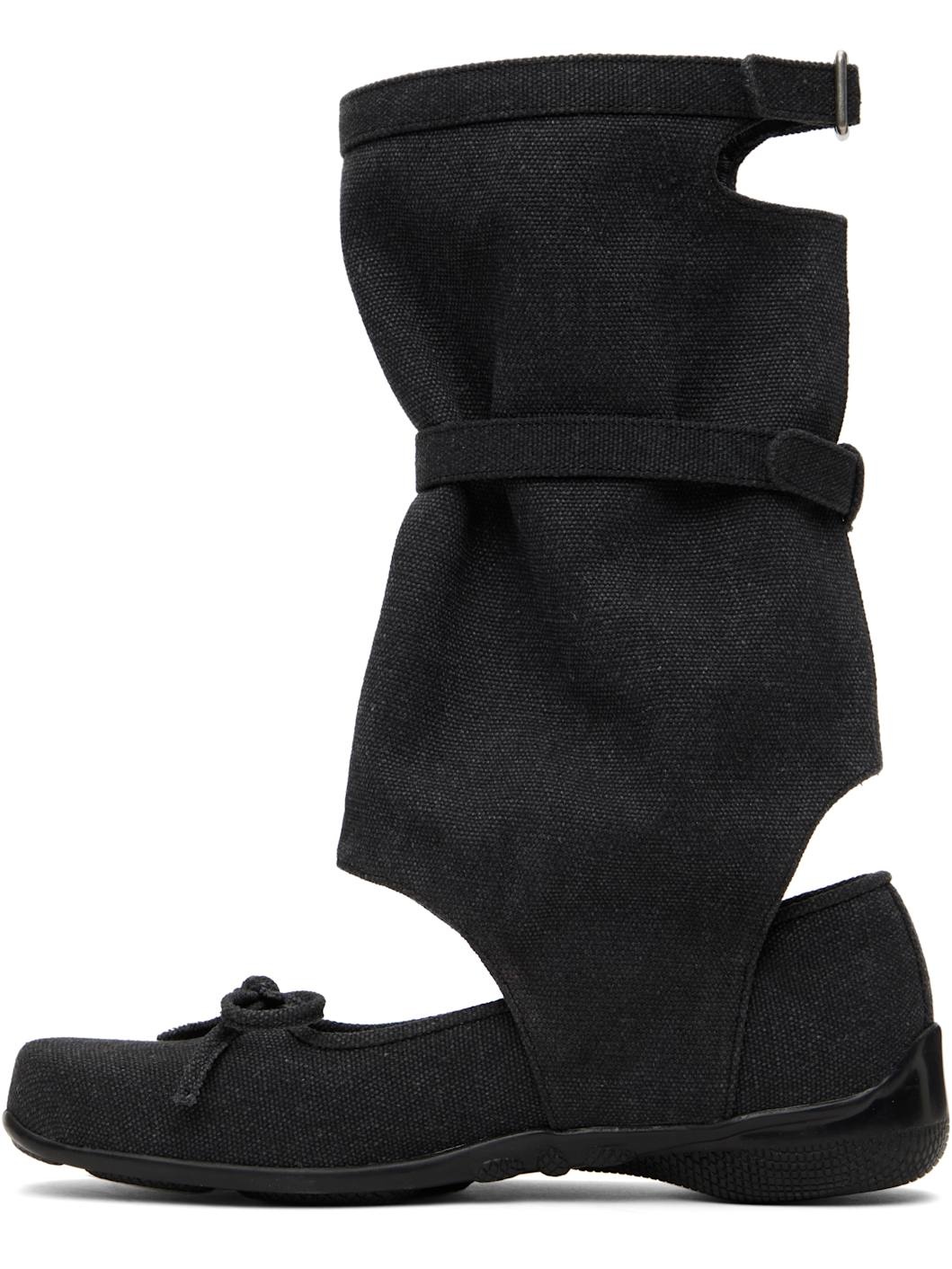 Gray Ballet Flat Cut-Out Boots - 3