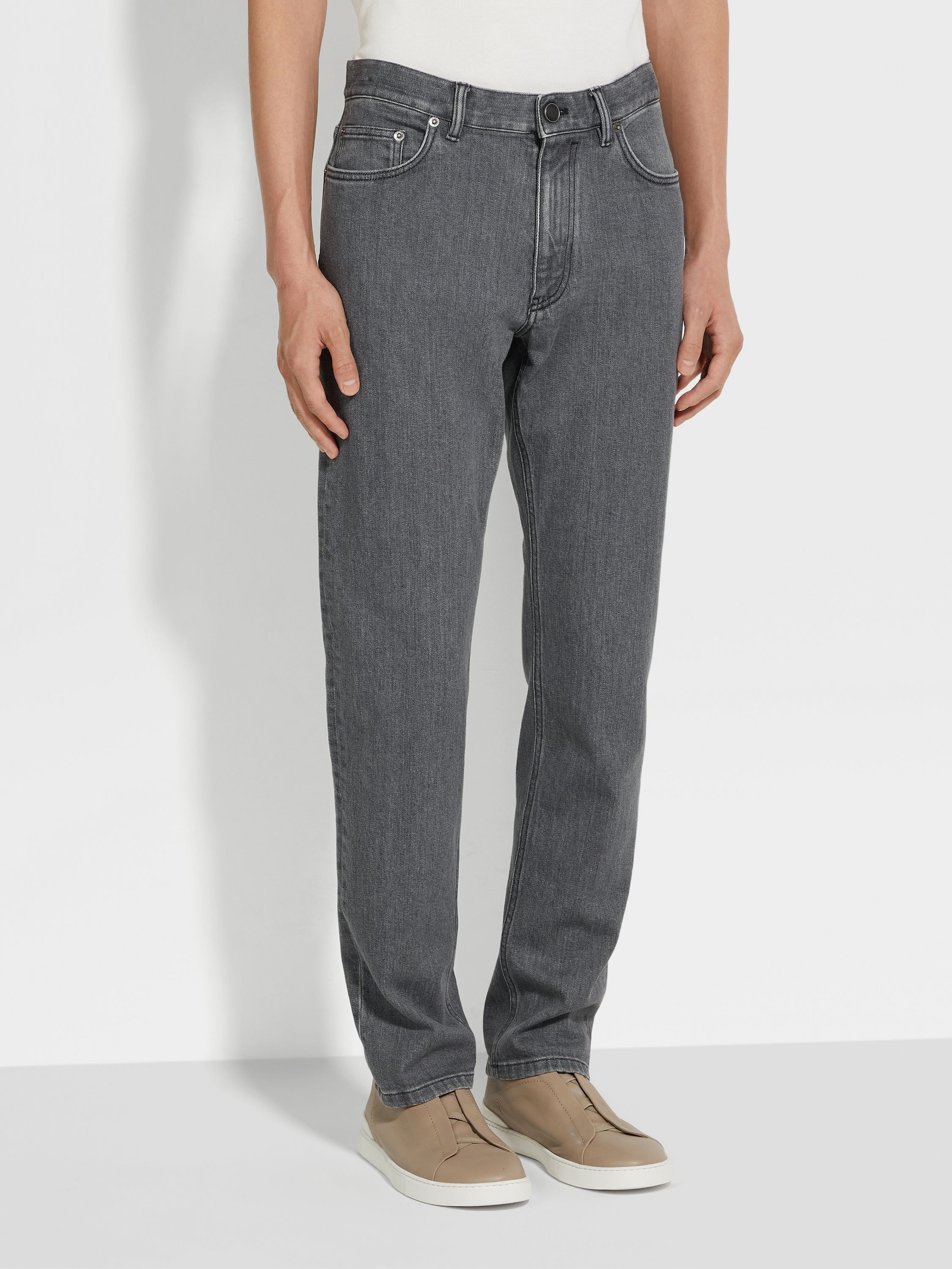 GREY STONE-WASHED STRETCH COTTON ROCCIA JEANS - 4