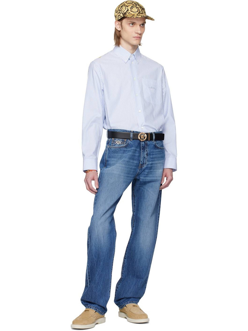 VERSACE Blue & White Informal Striped Poplin Shirt outlook