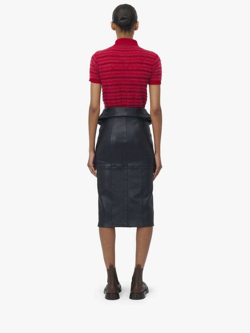 Fold Over Waist Leather Skirt - 4