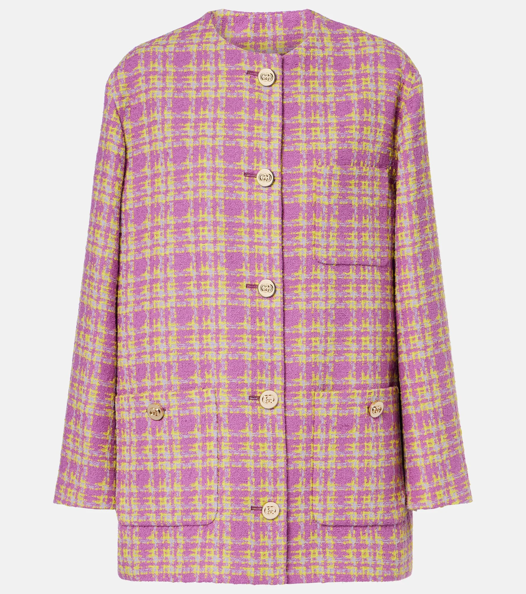Checked cotton-blend tweed jacket - 1
