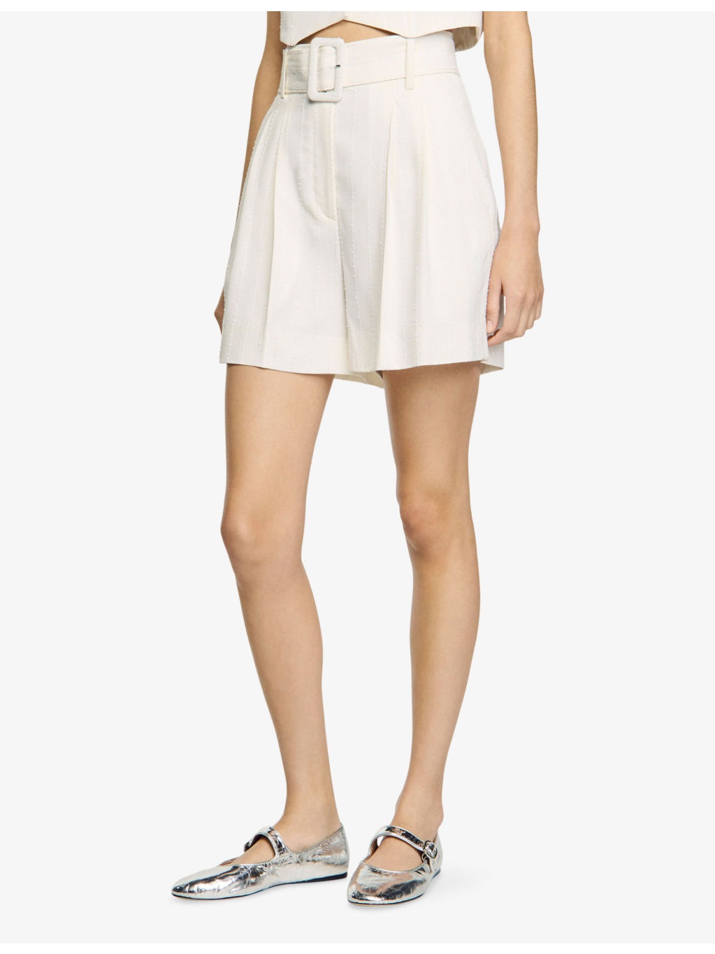 Sequin-Embellished Belted Woven Shorts - 3