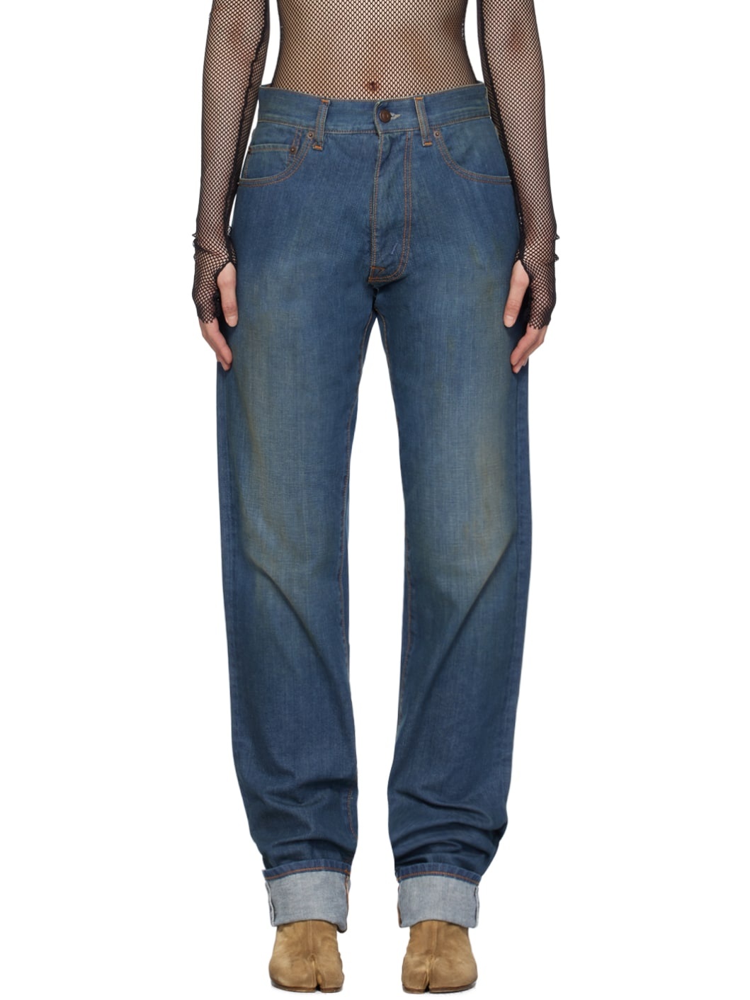 Blue Turn-Up Jeans - 1