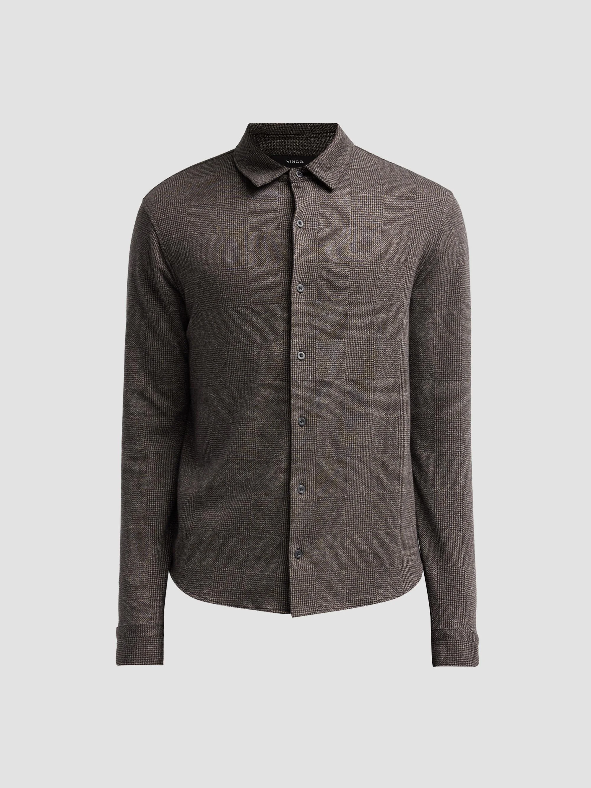 Men's Glend Plaid Cotton-Blend Shirt - Oatmeal Black - 1